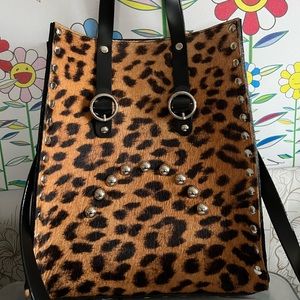 Zana Bayne Moody Tote Black Leather and Leopard Print Cowhide